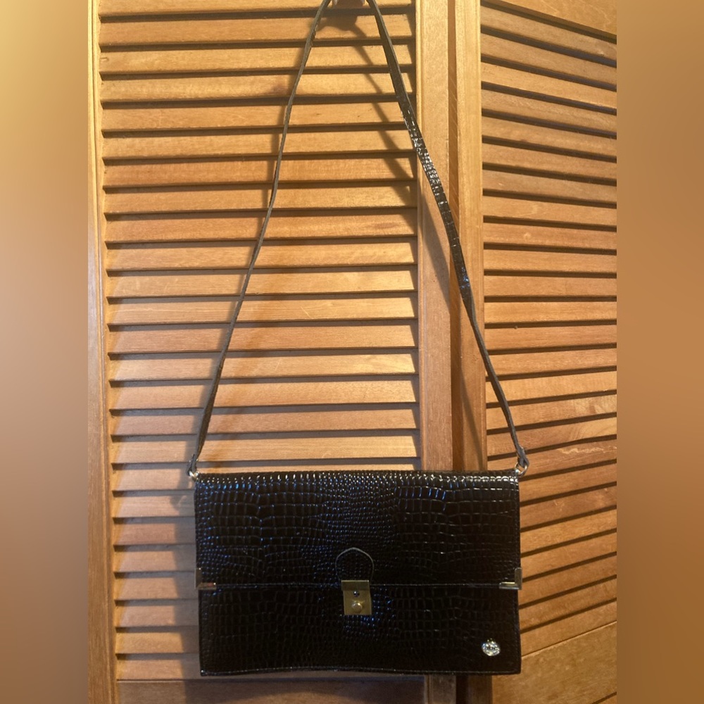Vintage ABC Black Crocodile Embossed Leather Crossbody Envelope Purse/Clutch